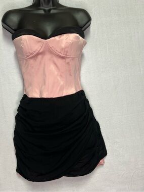 SOLD bebe Pink Black Strapless Corset Mini Dress Size M Ruched Y2K Clubwear